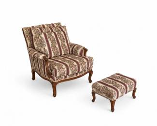 31 VintageFloralUpholsteredArmchairOttomanSetWood