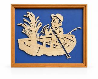93 VintageScrollSawFishermanWoodWallArtFramedDecor