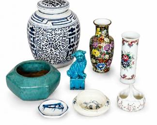 103 VintageAsianPorcelainPotteryDecorLot9Pieces