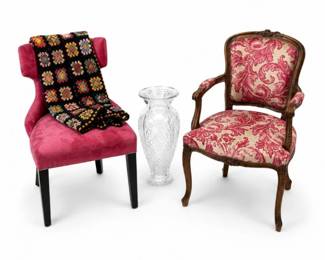 114 VintageDecorCollectionChairsVaseAfghanLotSet