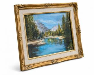 130 VintageSignedLandscapeOilPaintingGiltFrame