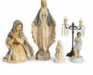 21 VintageReligiousDcorLotVirginMarySaintsCrystal