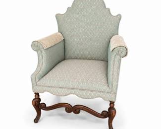 96 VintageQueenAnneWingbackAccentChairCarvedWalnut