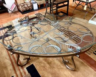 Wrought iron tempered glass table with scrollwork~Three tables total, all different!