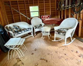 All Weather Wicker Set, Vintage Metal Tables