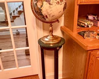 Vintage style decorative world globe; semi- precious gemstones and mother of pearl inlay
