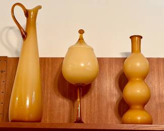Yellow-Amber Empoli Art Glass. Circus Tent Lid Jar