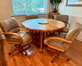 Mid Century  Oak Octagon Table with Leaf and 4 Chairs