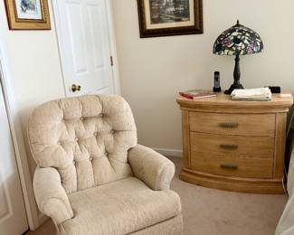 "Hickory & White" cabinet, swivel arm chair