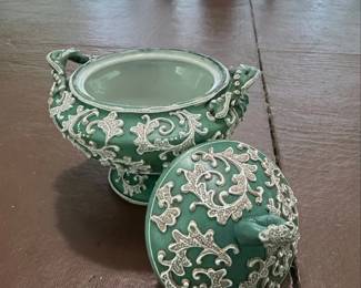 Vintage Majolica Style Covered Dish second image