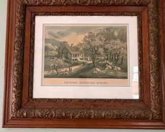 Currier  Ives American Homestead Spring Lithograph