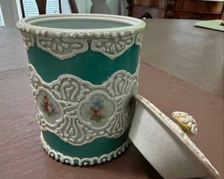 Vintage Japanese Moriage Porcelain Jar with Floral Cartouches second image
