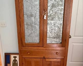 Vintage Oak Pie Safe with Punched Tin Panels