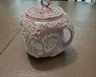 Vintage Majolica Style Covered Sugar Bowl second image
