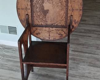 Antique Folk Art Poker Work Arts and Crafts TiltTop Chair