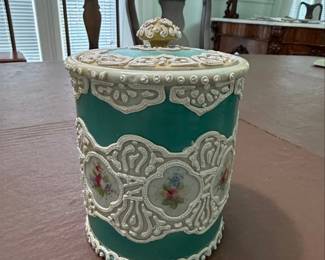 Vintage Japanese Moriage Porcelain Jar with Floral Cartouches