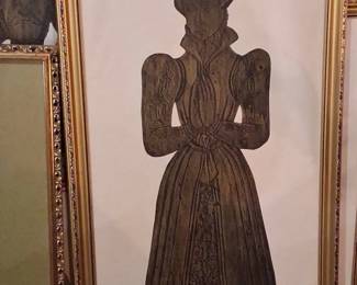 Vintage Brass Rubbing of a Woman in TudorStyle Attire