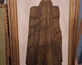Vintage Brass Rubbing Wall Plaque of a Nobleman