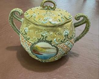 Vintage Nippon HandPainted Covered Sugar Bowl