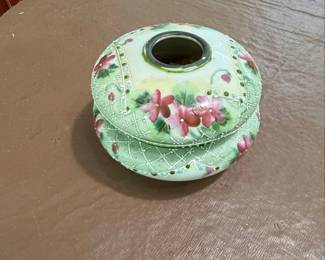 Vintage Hand Painted Porcelain Hair Receiver Jar