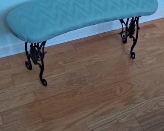 Vintage Cast Iron Vanity Bench with Upholstered Seat