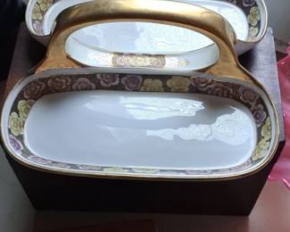 RC Nippon Hand Painted Porcelain Relish Dish with Handle