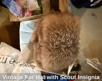 Vintage Fur Hat with Scout Insignia