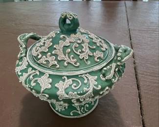 Vintage Majolica Style Covered Dish