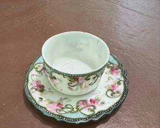 Vintage HandPainted Porcelain Tea Cup and Saucer Set with Pink Roses