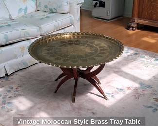 Vintage Moroccan Style Brass Tray Table