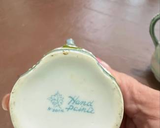 Nippon Hand Painted Porcelain Sugar Bowl with Moriage Detail second image