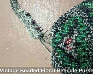 Vintage Beaded Floral Reticule Purse second image