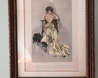 Harrison Fisher Bachelor Belles Print in Carved Wood Frame