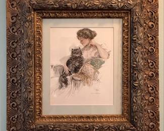 Harrison Fisher Lady With Cat Print,
