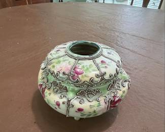 Nippon Porcelain Moriage Hair Receiver with Metal Overlay