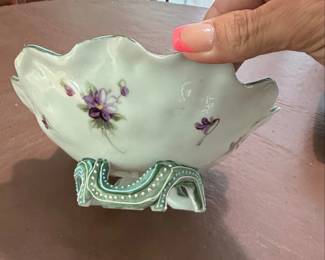 Vintage HandPainted Porcelain Footed Bowl with Floral Motifs second image