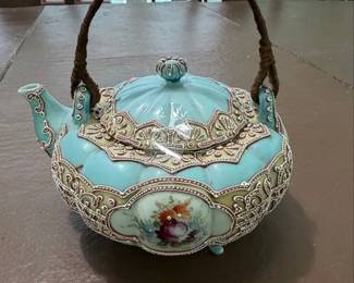 Vintage Nippon Moriage Teapot with Braided Handle