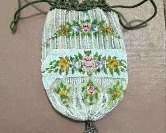 Antique Victorian Micro Beaded Drawstring Purse
