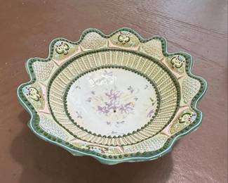 Vintage HandPainted Porcelain Footed Bowl with Floral Motifs