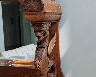 Victorian QuarterSawn Oak Sideboard with Griffin Carvings and Mirror second image