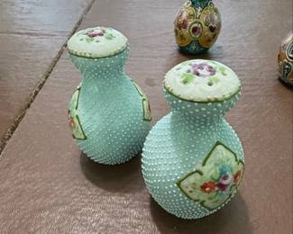 Vintage Moriage Hand Painted Floral Salt and Pepper Shakers