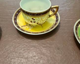 Vintage Japanese Moriage Teacup and Saucer with Red Bird Mark
