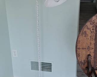 Vintage White Wrought Iron Floor Lamp with Twisted Post and Ornate Base