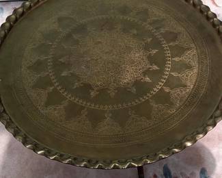 Vintage Moroccan Style Brass Tray Table second image