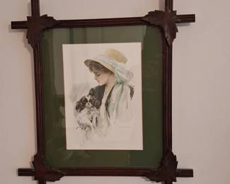 Harrison Fisher Vintage Print in LeafCarved Frame