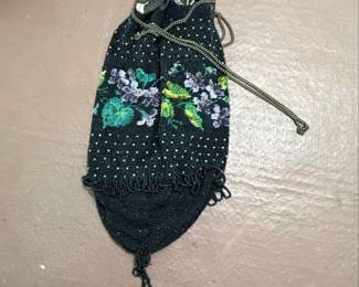 Vintage Floral Micro Beaded Drawstring Pouch