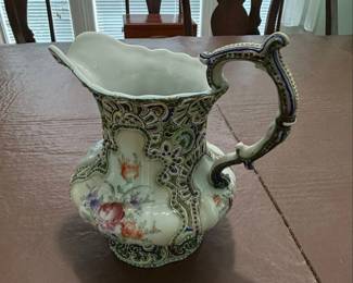 Antique Japanese Nippon Moriage Floral Pitcher second image