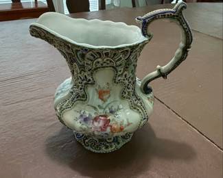 Antique Japanese Nippon Moriage Floral Pitcher