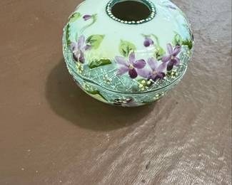 Vintage HandPainted Violets Nippon Moriage Powder Jar