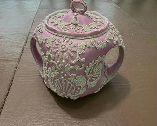 Vintage Majolica Style Covered Sugar Bowl